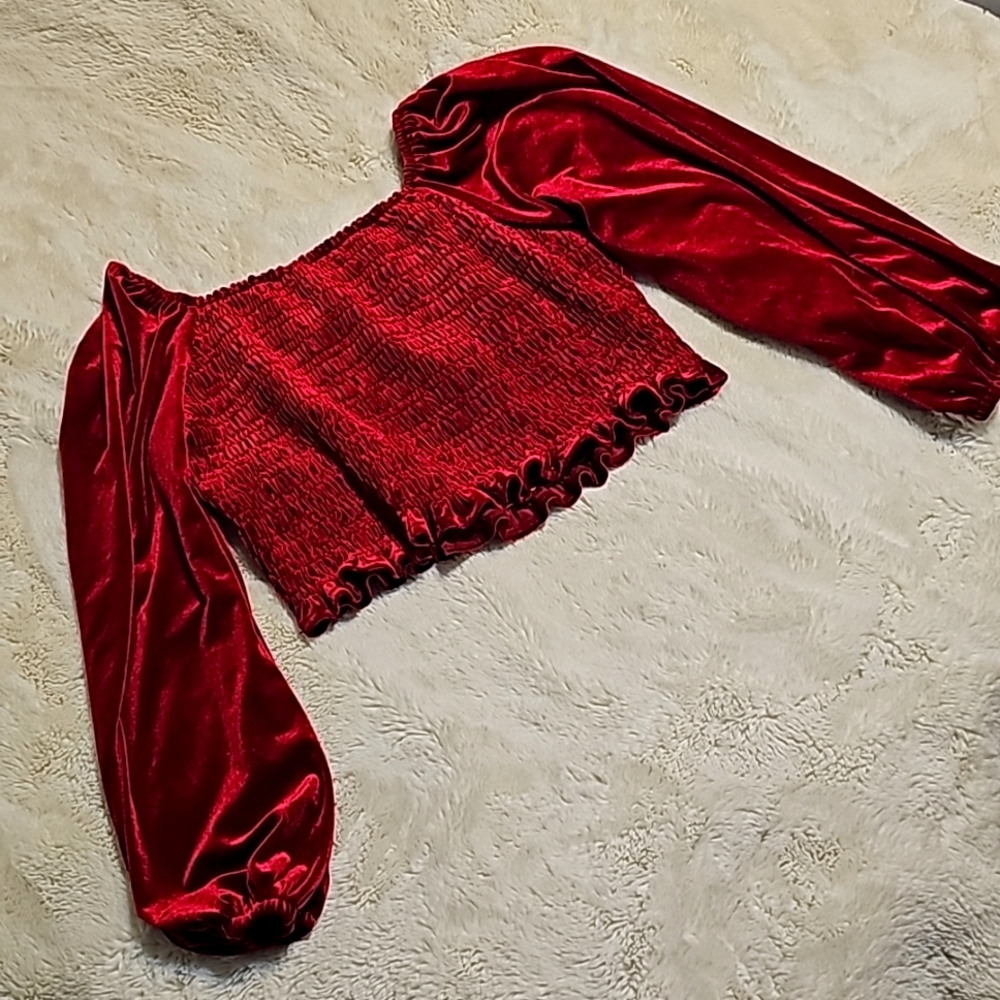 Velvet Crop top with puff sleeves